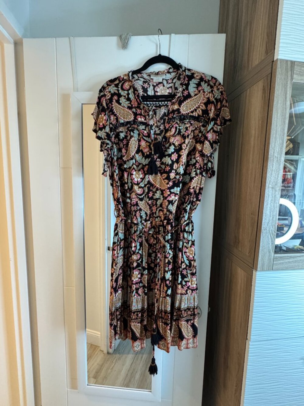City Chic Starling Reine Paisley Boho Tassel Belt Mini Dress Plus Size M 18 - Picture 2 of 9